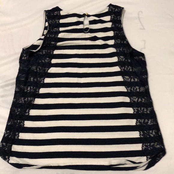 The Limited Mixed Media Navy Blue Stripe Cotton and Lace Tank Top size M Petite - Picture 5 of 10